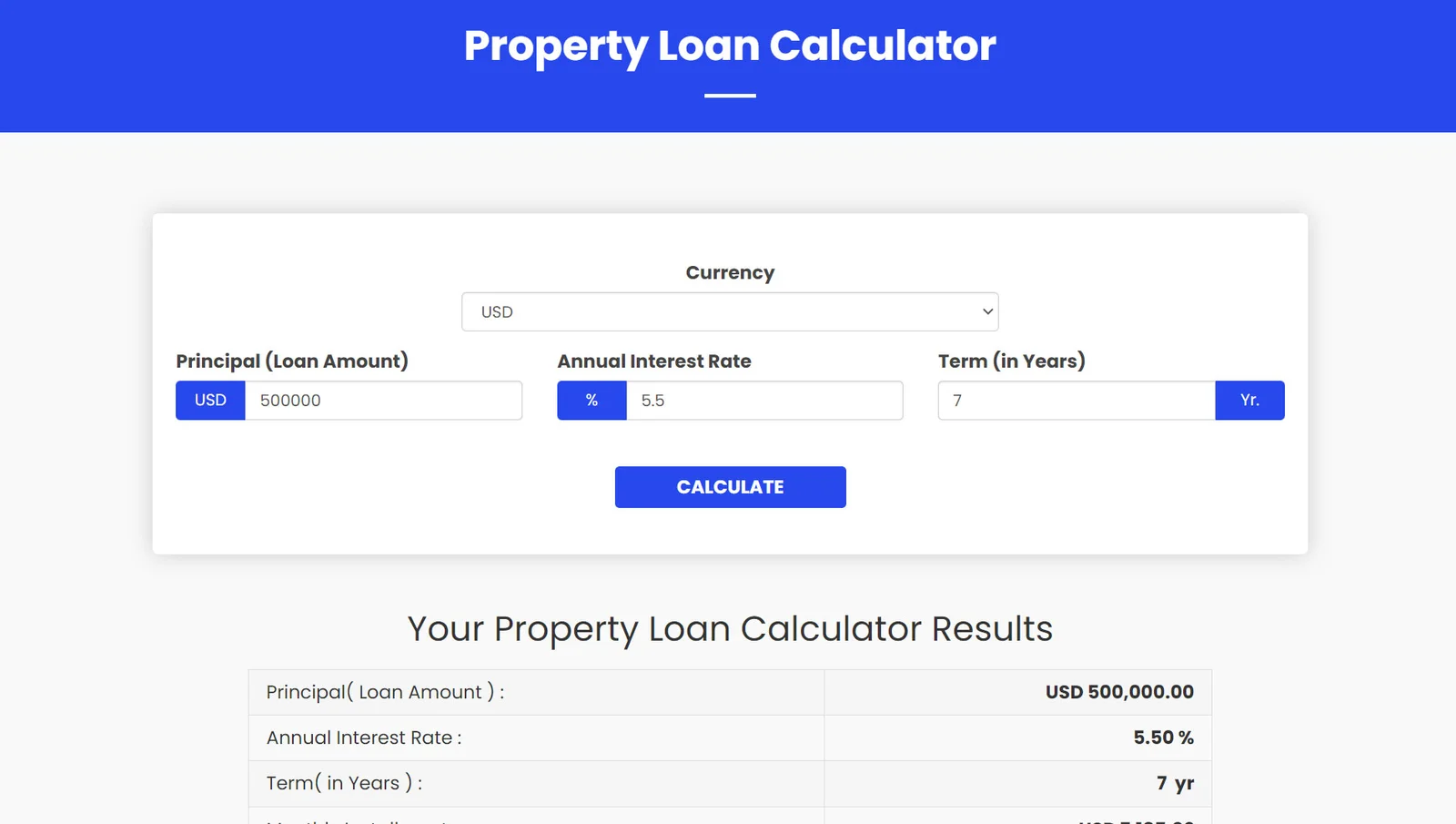 Property Loan Calculator