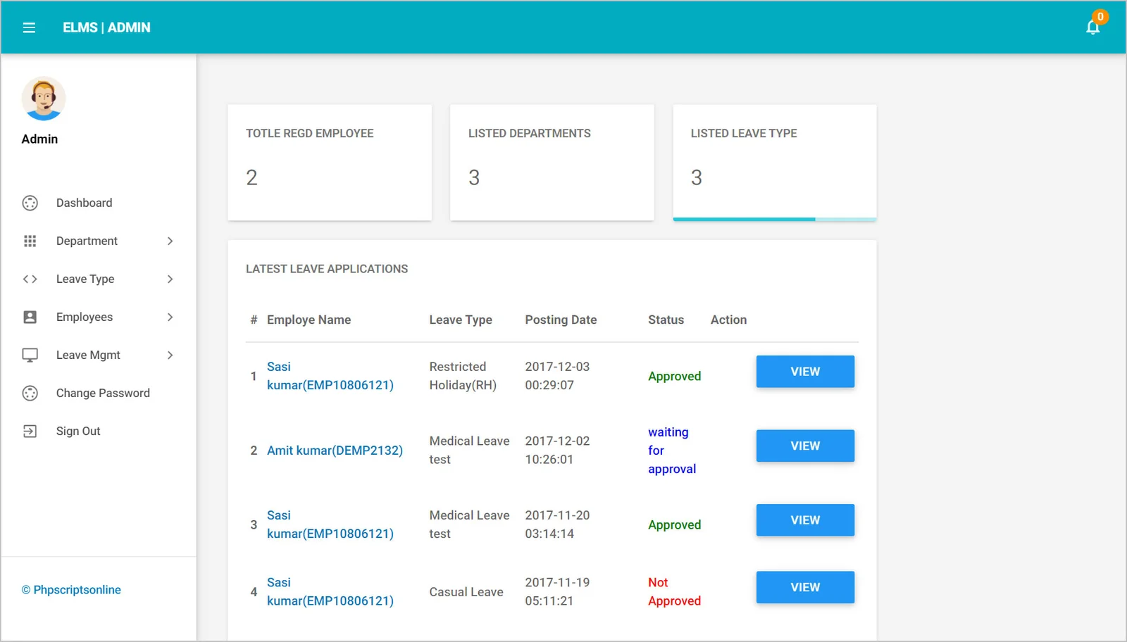 Employee Leave Management Portal