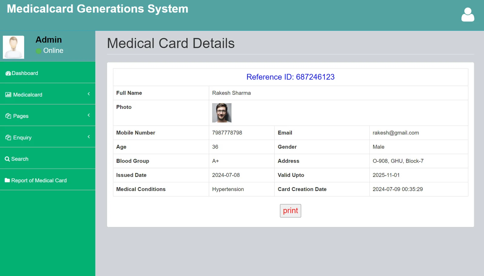 Medical Card Generation Website