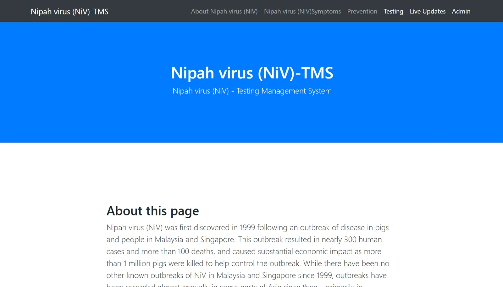 Nipah Virus Testing Portal