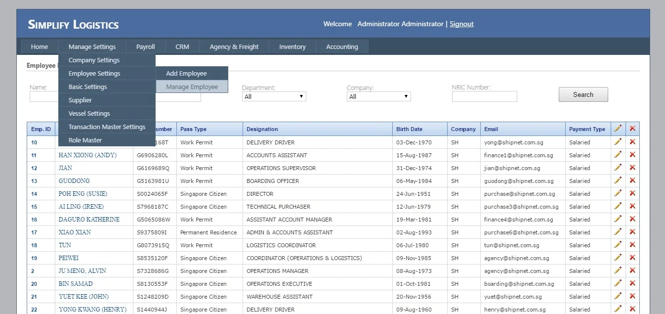 ASP.Net Logistics Management Software